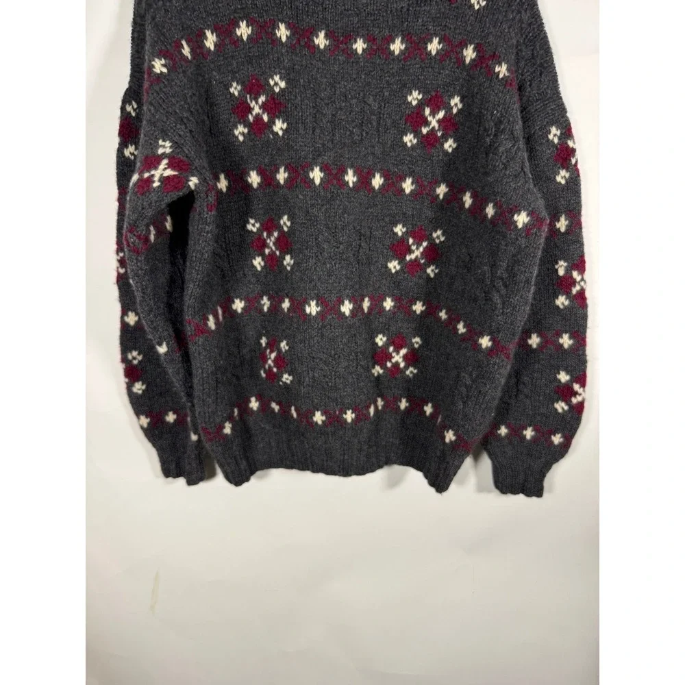 John Ashford Sport Mens Gray Fair Isle Shetland Wool Hand Knitted Sweater Medium